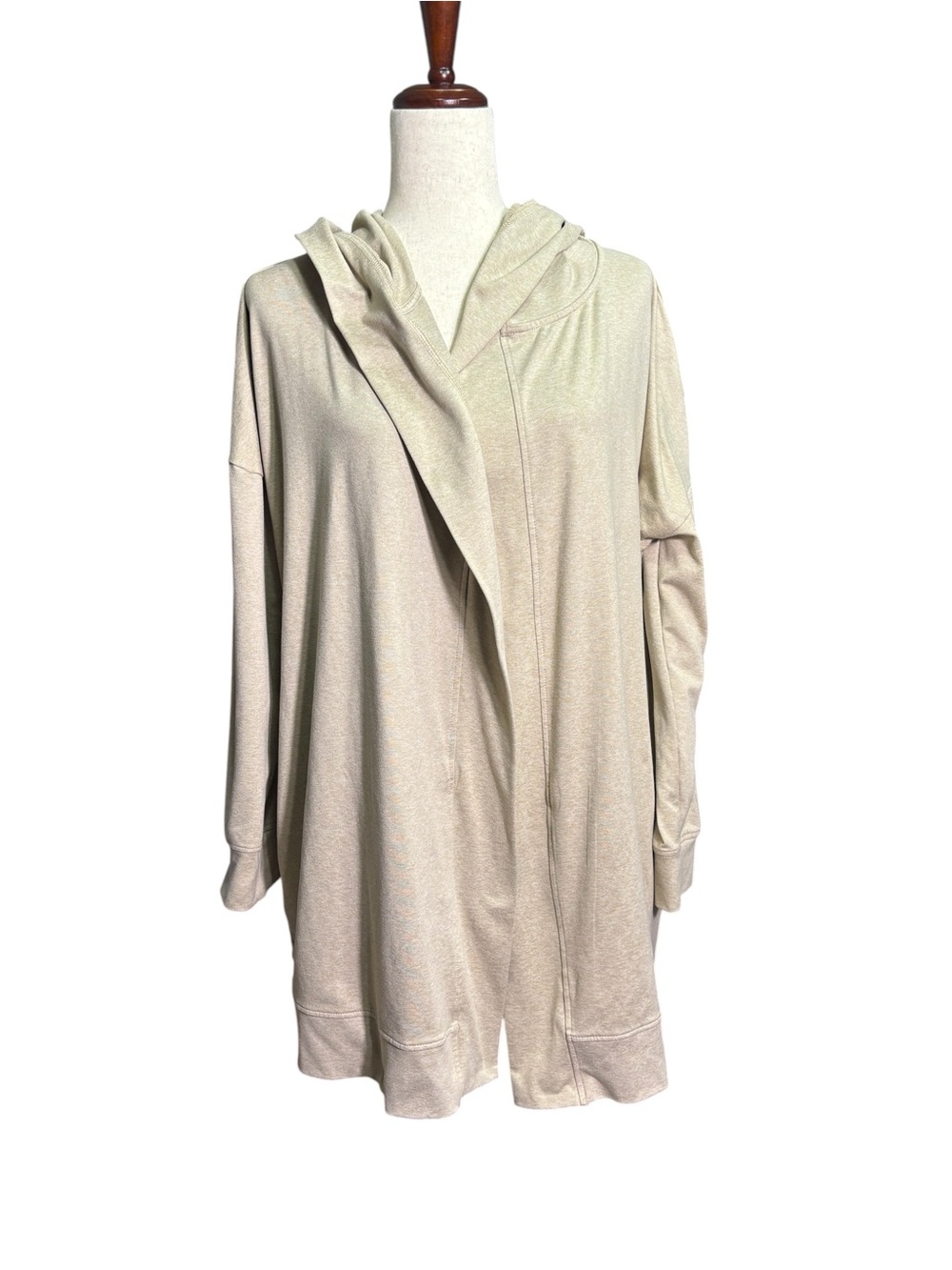 Roots Beige Open Front Hooded Cardigan Lightweight Drape Jacket Large